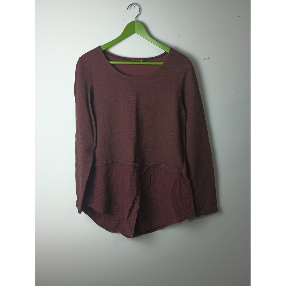 Cut Loose Womens Burgundy Lagenlook Mixed Media Linen Hem Top Size M 0227876